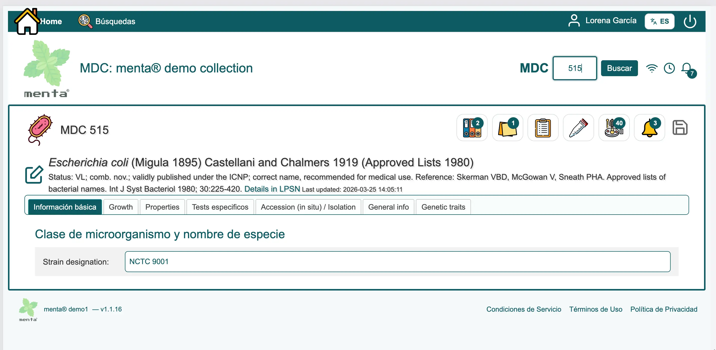 Ficha de una cepa en menta®