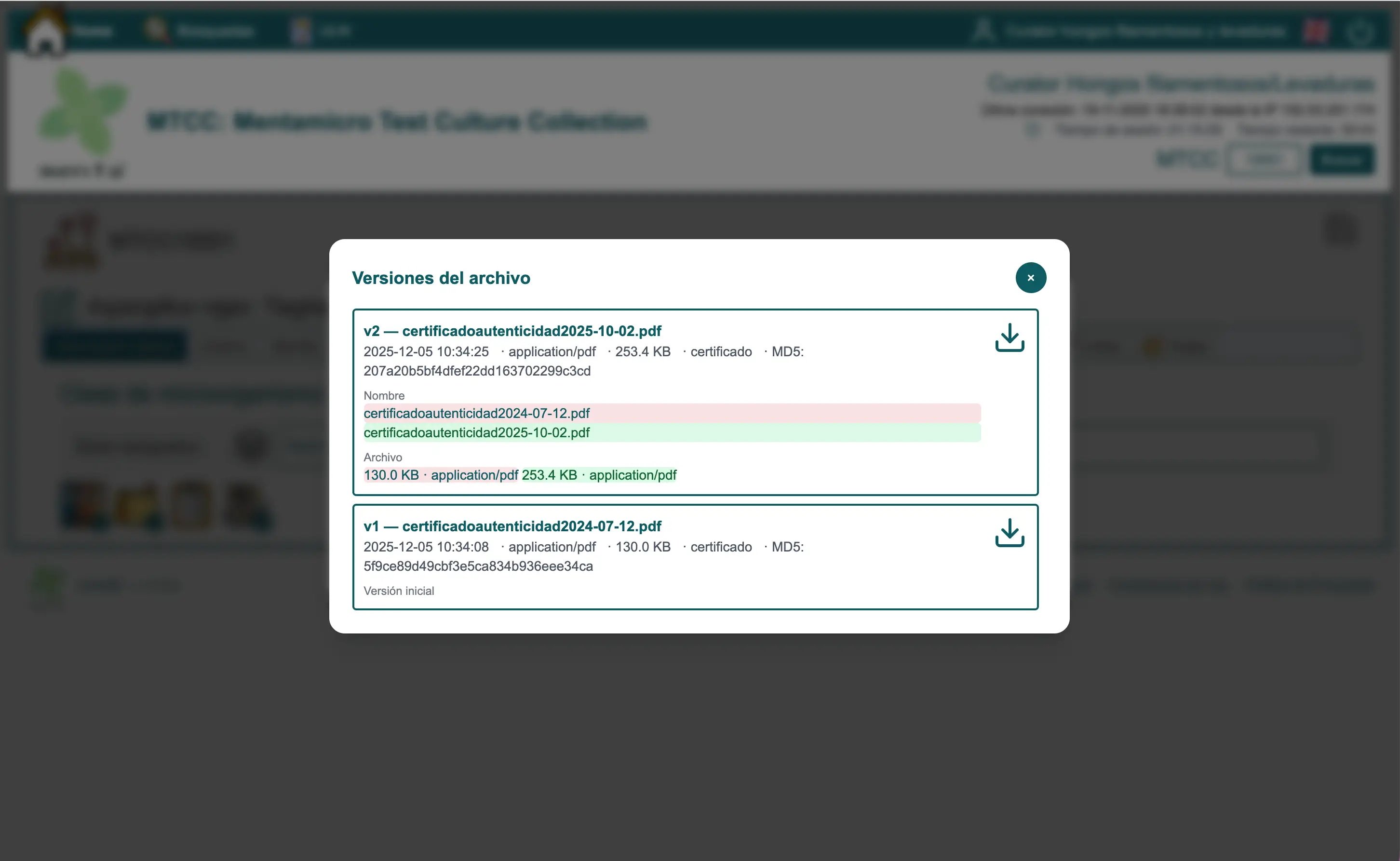Historial y recuperación de versiones de documentos en menta