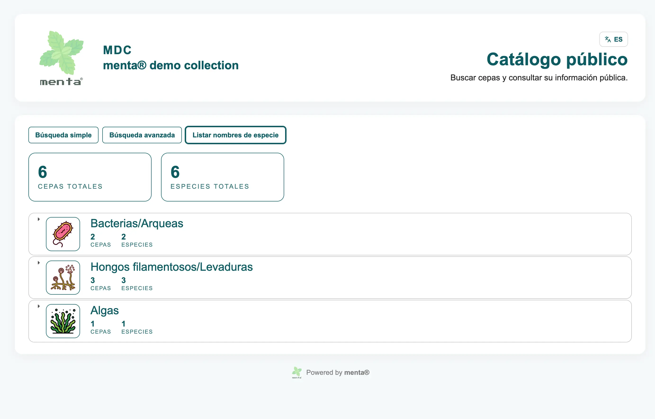 Catálogo público de una colección gestionado desde menta